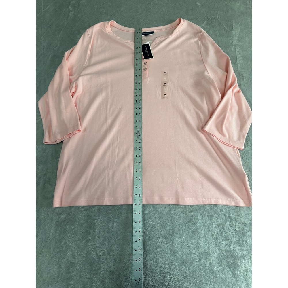 Karen Scott Plus Womens 3X Pink Cotton 3/4 Sleeve Henley Top NWT - Picture 2 of 10